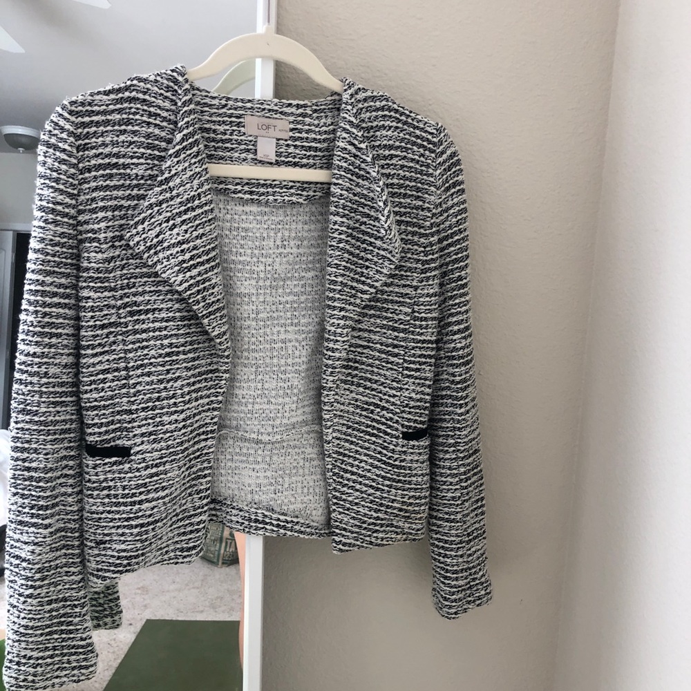 Ann Taylor Loft cotton cropped blazer - black and white